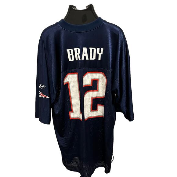 VINTAGE Reebok New England Patriots Jersey Mens XL Navy Blue Tom Brady #12 NFL - Picture 1 of 8